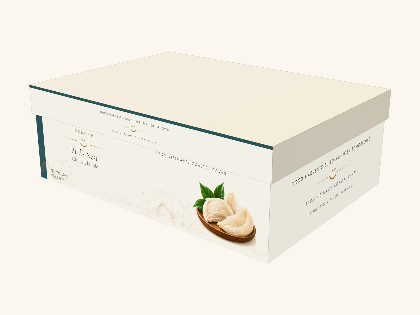 Packaging concept render: cleaned edible bird's nest in a 50 g rigid box