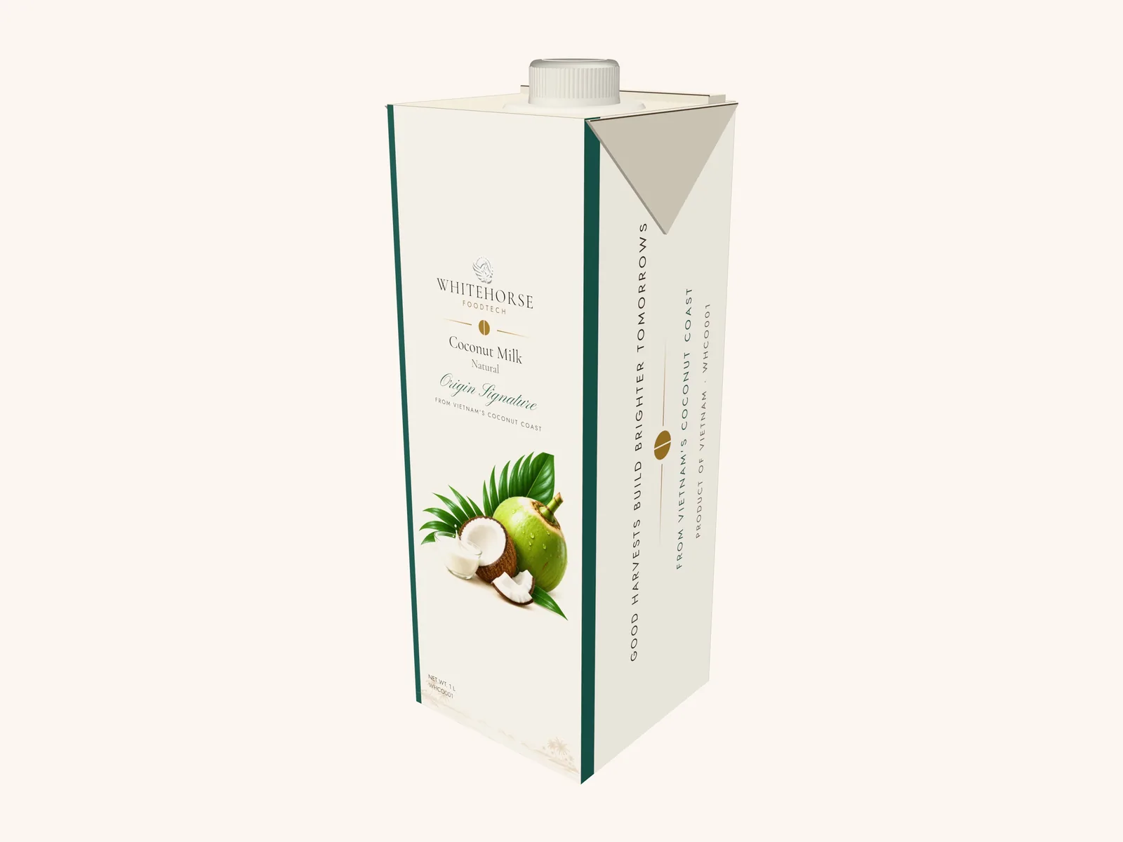 Packaging concept render: coconut milk in a 1 L aseptic carton