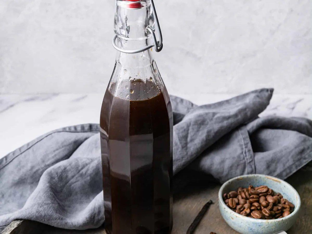 Cold brew coffee in a swing-top glass bottle